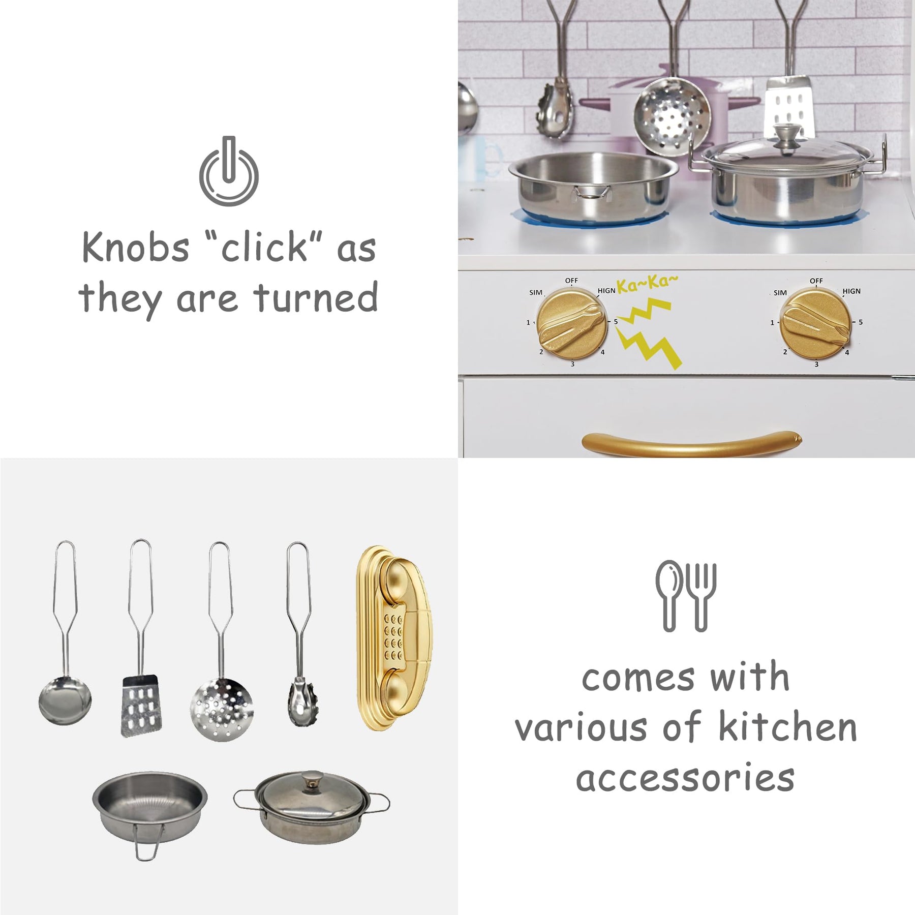 Wooden Toy Kitchen Playset with Lights