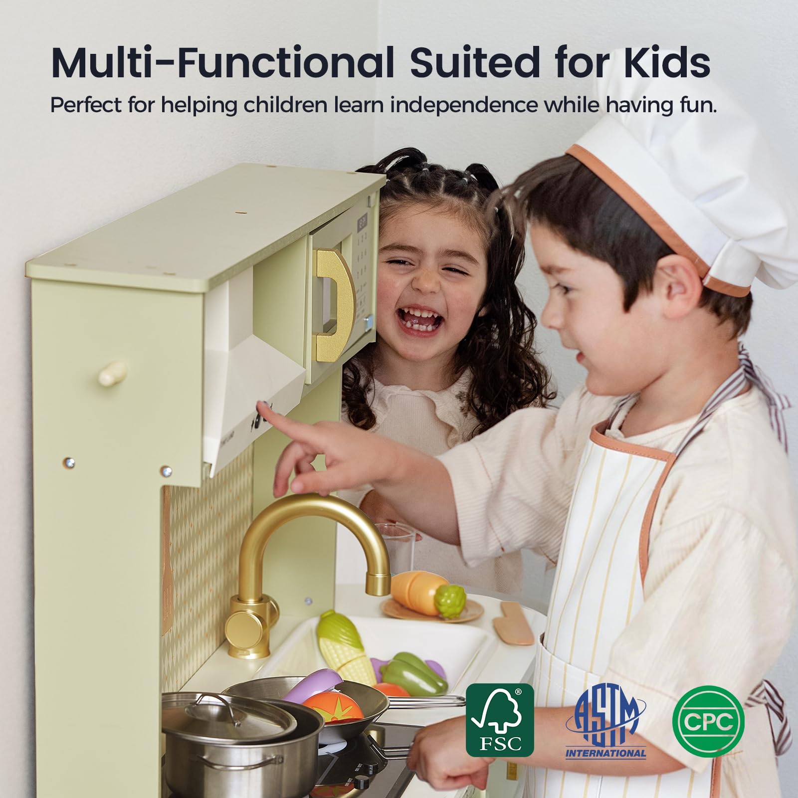 Wooden Play Kitchen with Lights & Sounds