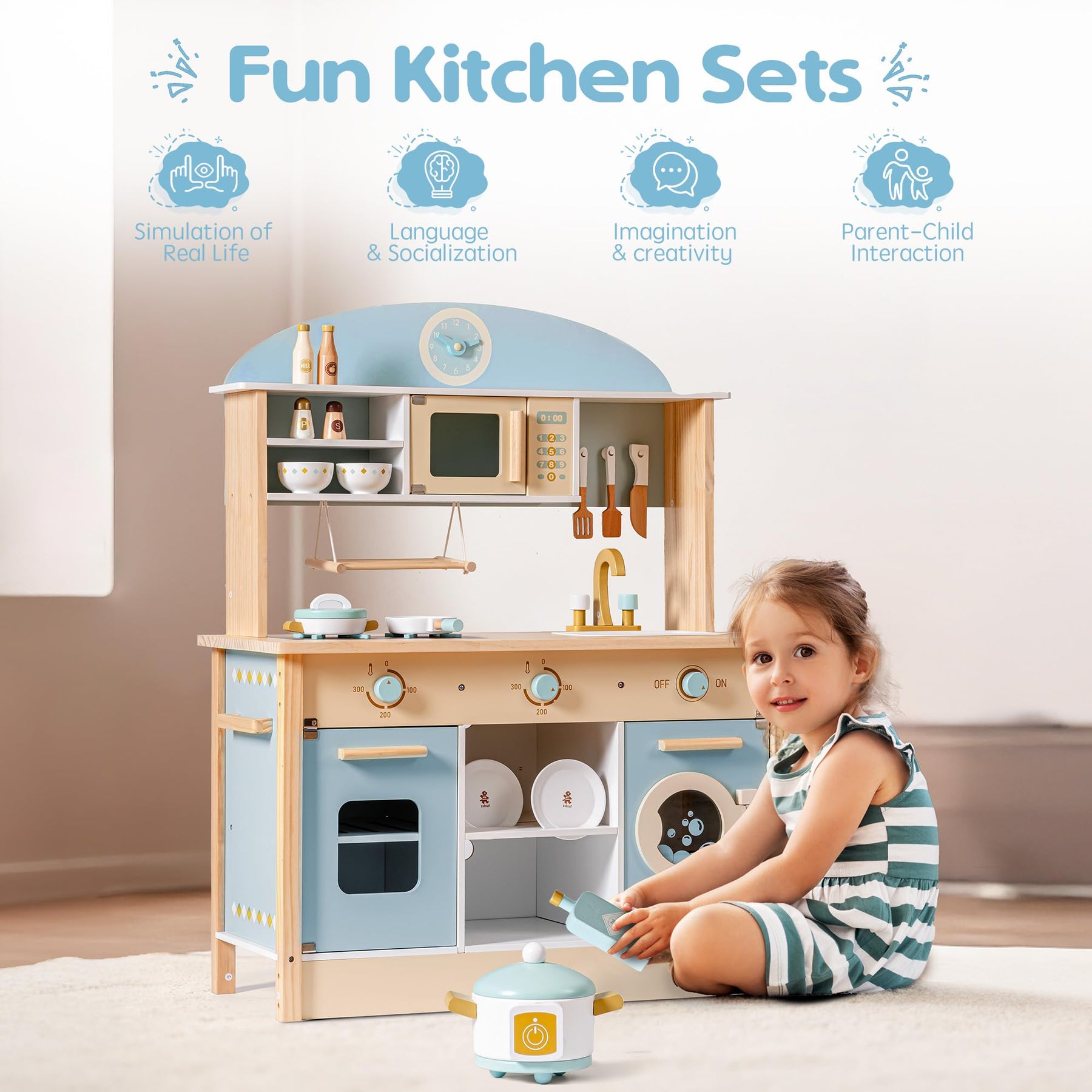 Wooden Play Kitchen Set for Kids