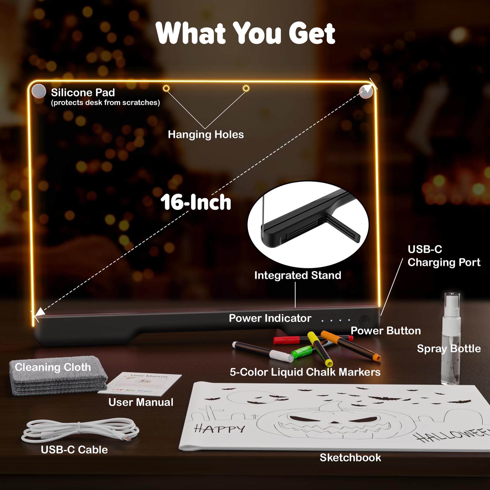 Rechargeable LED Drawing Board with Neon Lights