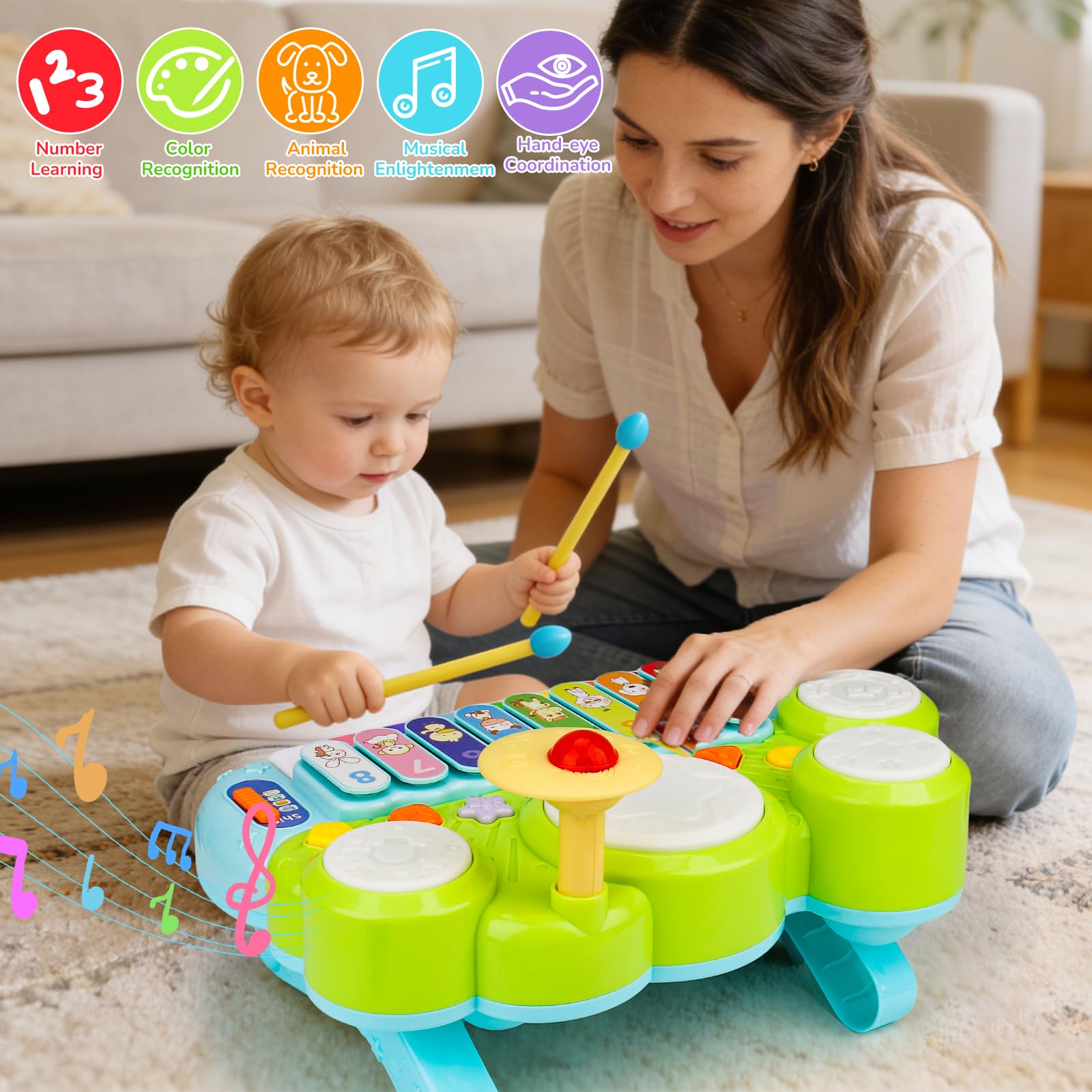 3-in-1 Musical Piano, Xylophone & Drum Set for Toddlers