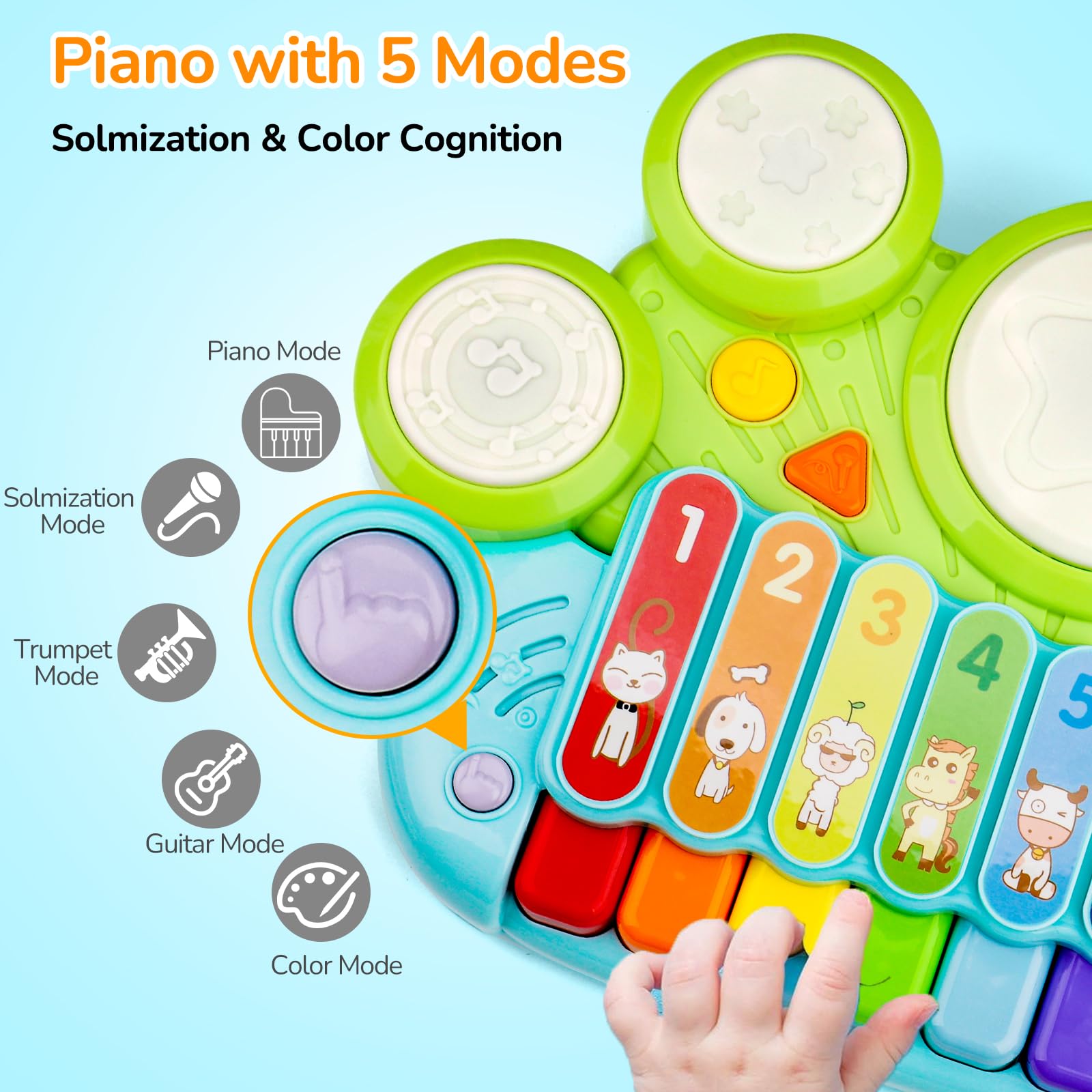 3-in-1 Musical Piano, Xylophone & Drum Set for Toddlers