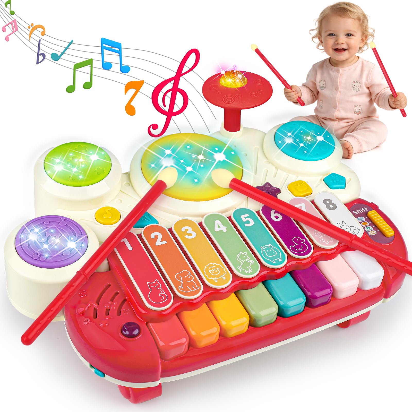 3-in-1 Musical Piano, Xylophone & Drum Set for Toddlers