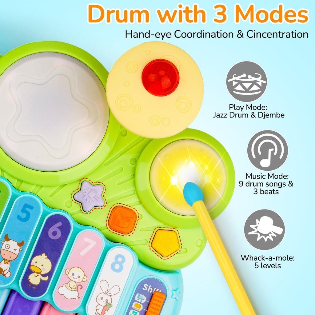 3-in-1 Musical Piano, Xylophone & Drum Set for Toddlers