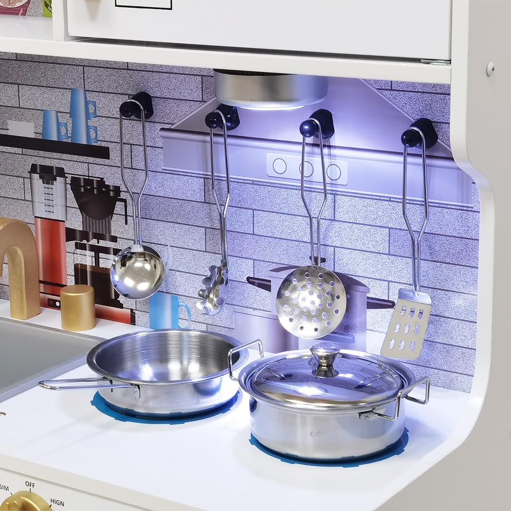 Wooden Toy Kitchen Playset with Lights