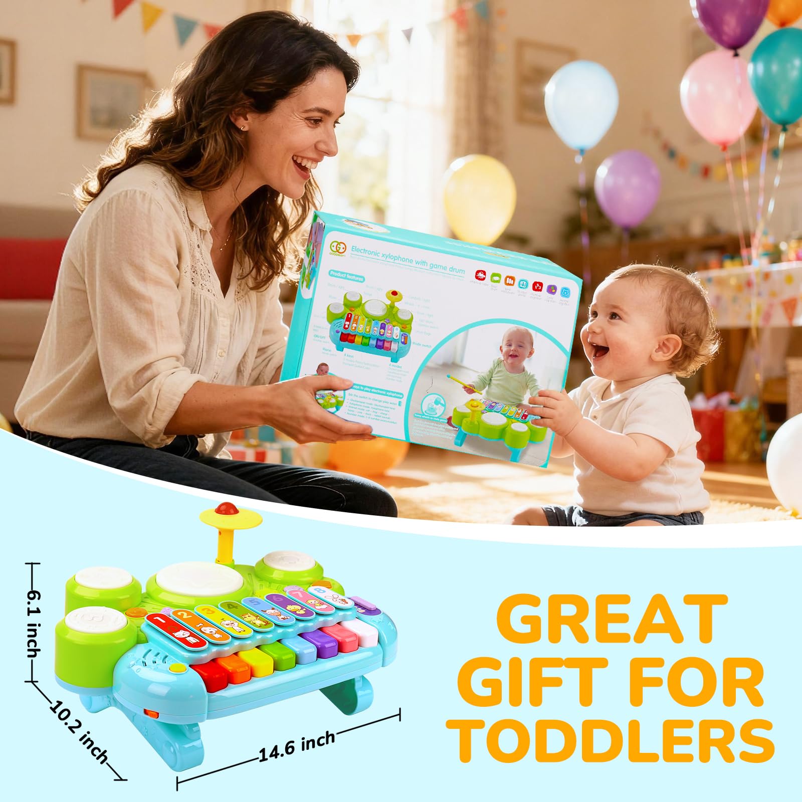 3-in-1 Musical Piano, Xylophone & Drum Set for Toddlers