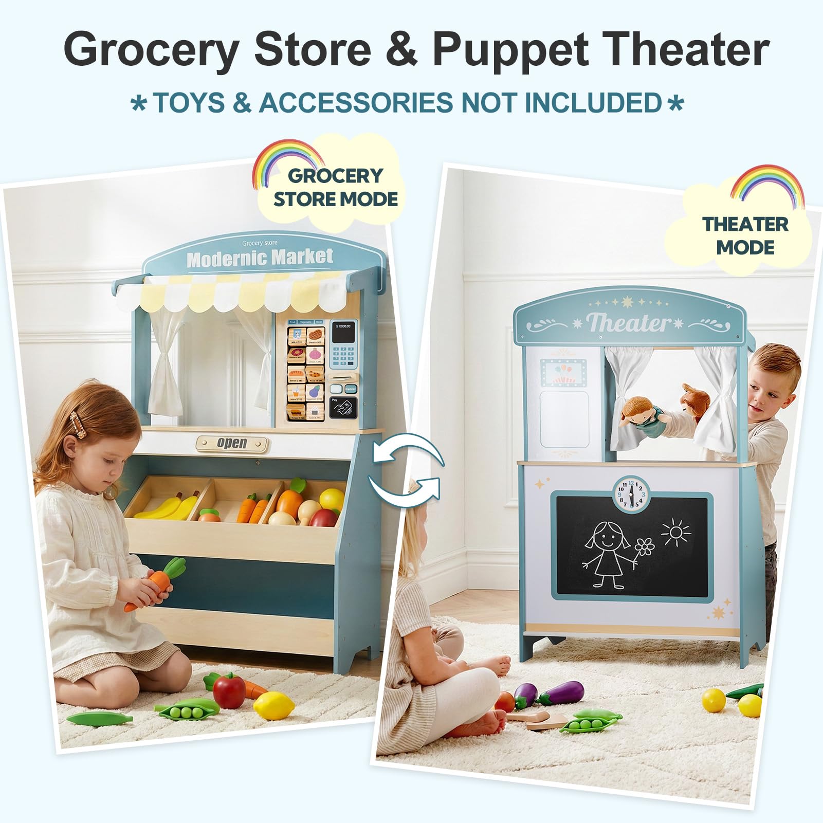 Kids Grocery Store & Puppet Theater Playset