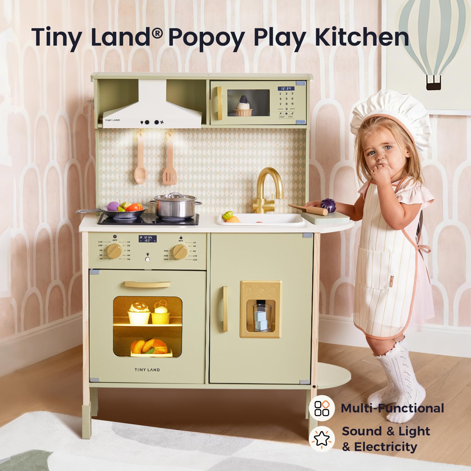 Wooden Play Kitchen with Lights & Sounds