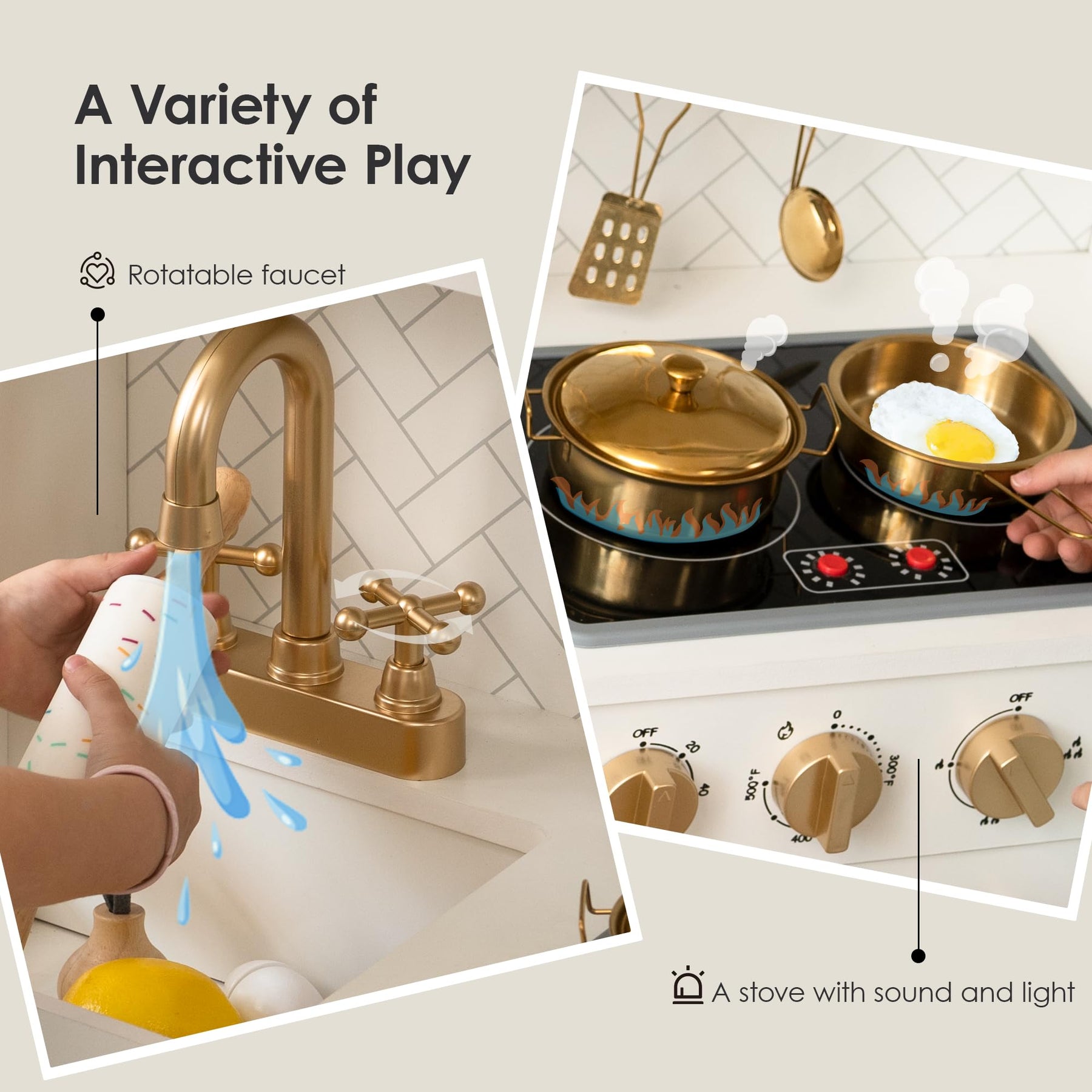 White Gold Play Kitchen Toys