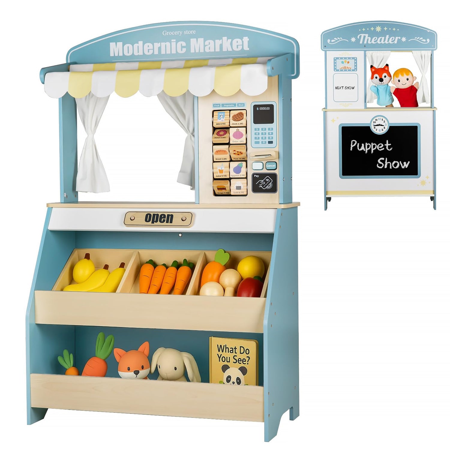 Kids Grocery Store & Puppet Theater Playset