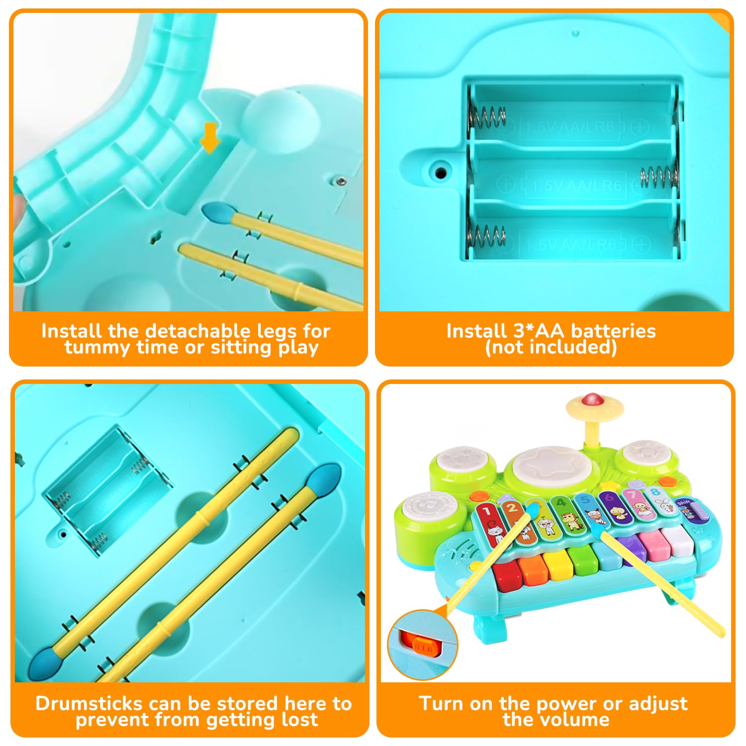 3-in-1 Musical Piano, Xylophone & Drum Set for Toddlers