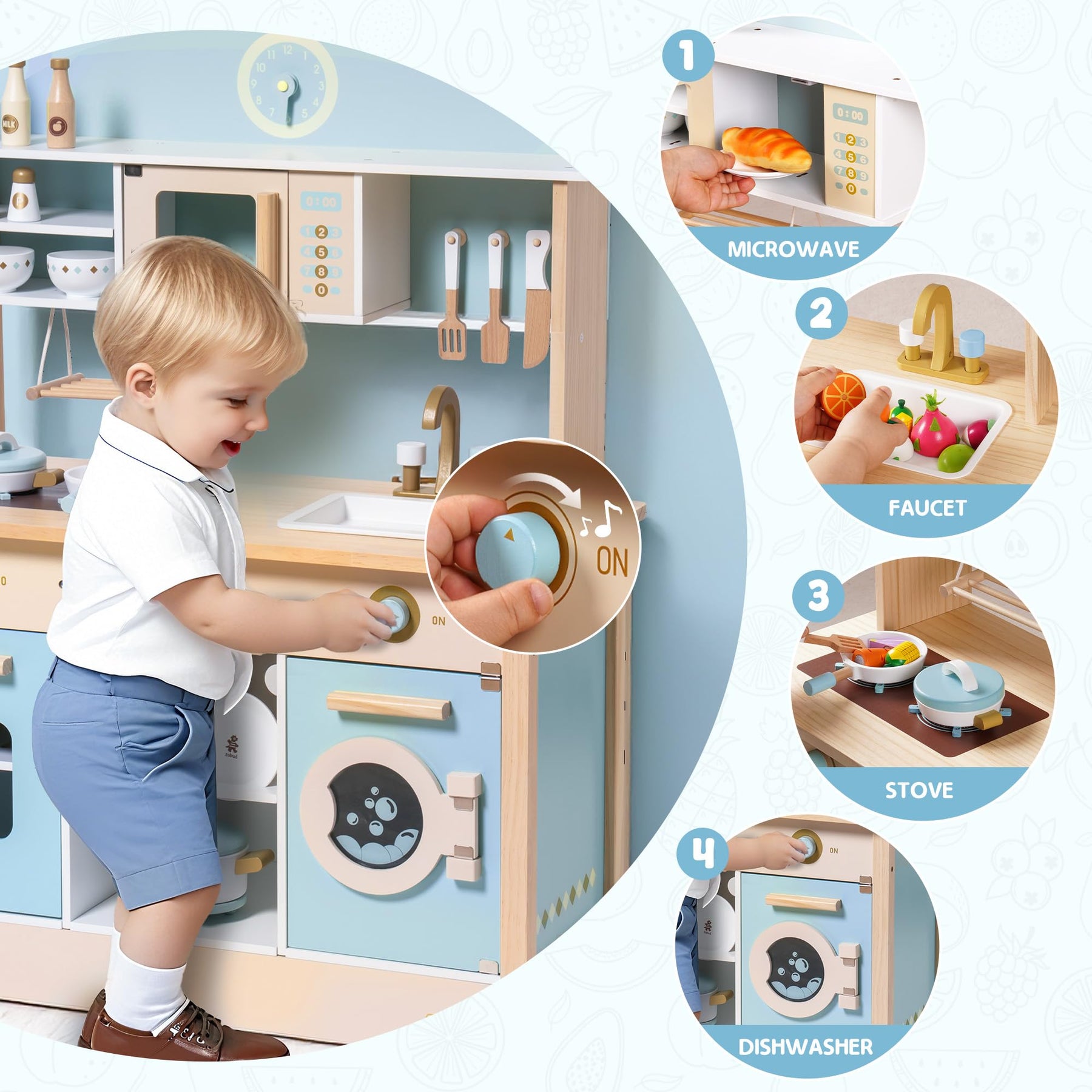 Wooden Play Kitchen Set for Kids