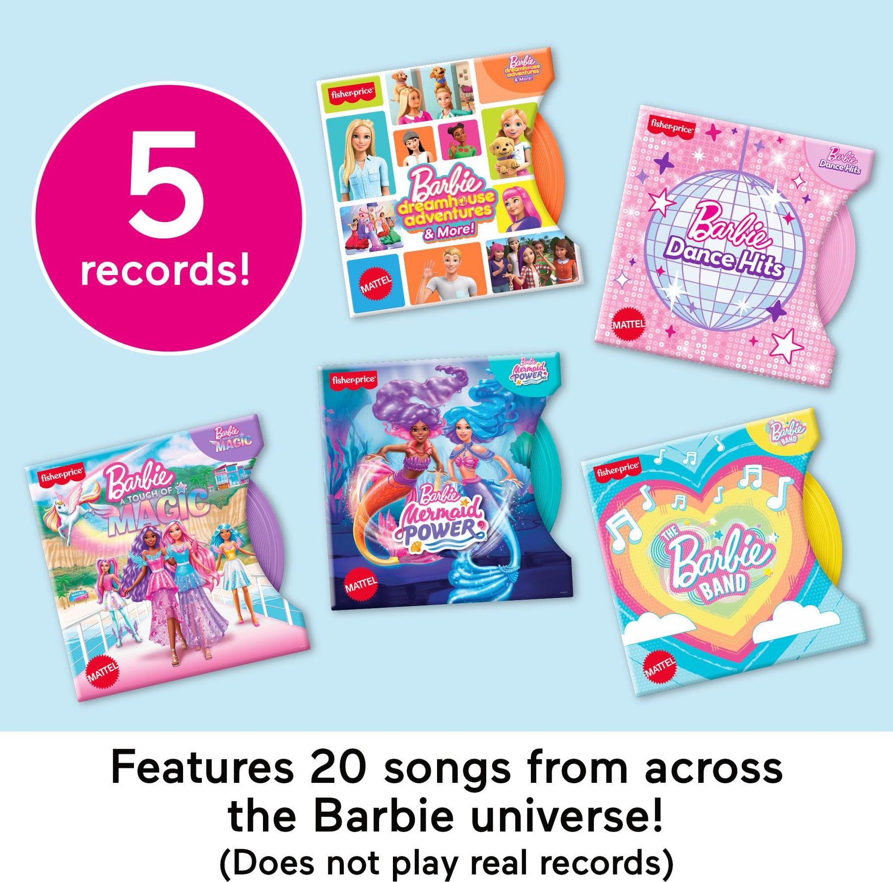Musical Record Player Set with 5 Records