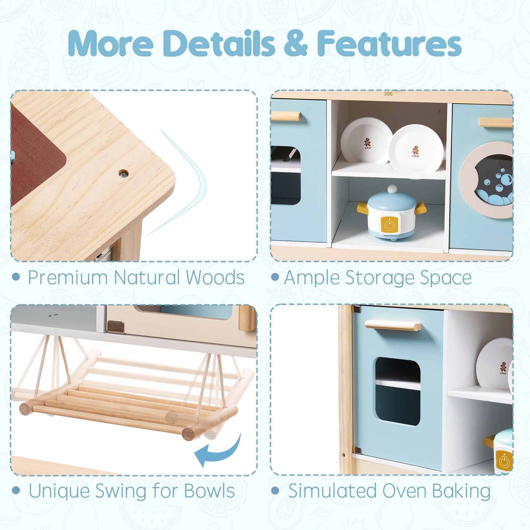 Wooden Play Kitchen Set for Kids