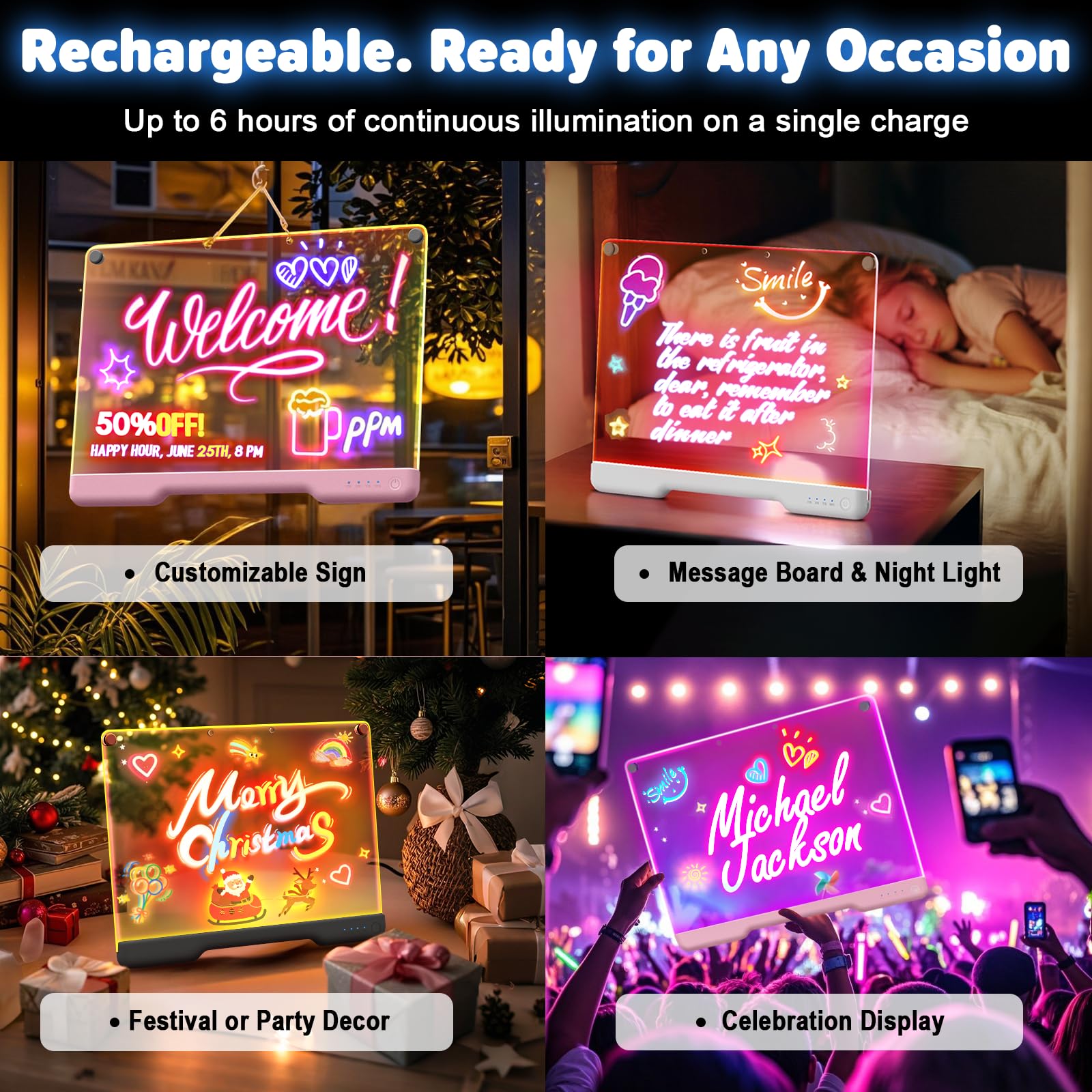 Rechargeable LED Drawing Board with Neon Lights