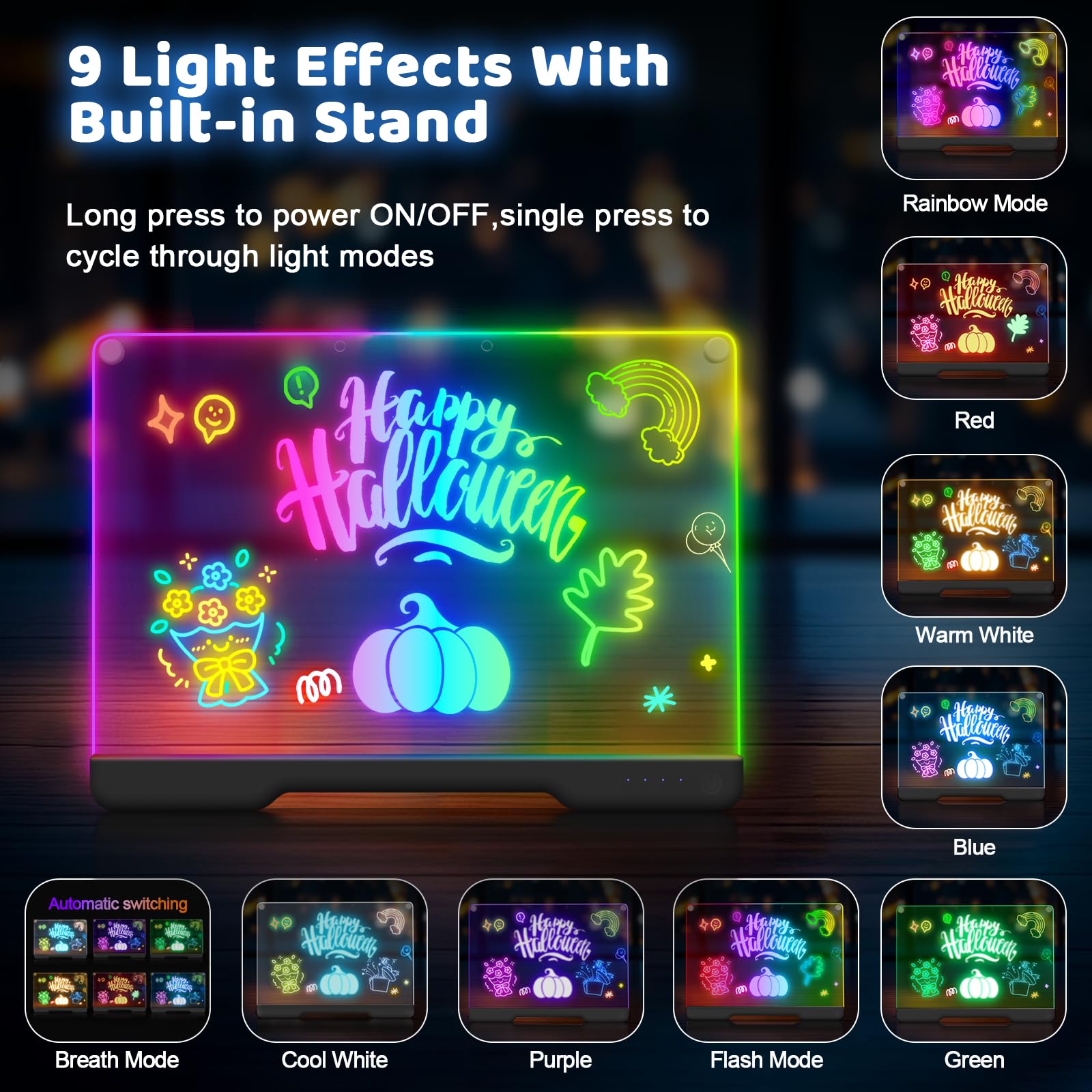 Rechargeable LED Drawing Board with Neon Lights